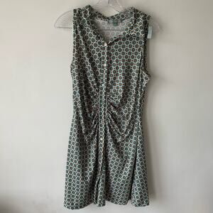 Good Luck Gem Ruched Collared Teal & Brown Patterned Dress Size Medium MCGD4750